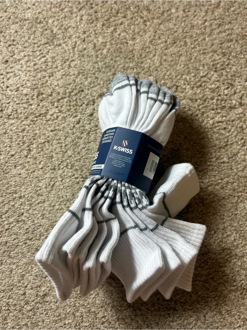 K-Swiss Men’s Quarter Athletic Socks 5 Pair White Gray Cushioned Sport Performan
